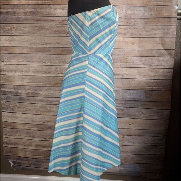 Ann Taylor Blue White Strapless Striped Dress - Picture 3 of 3